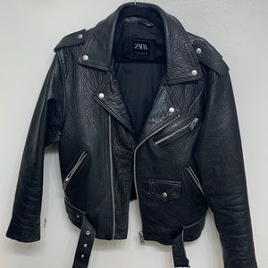 Zara Mens Real Leather Distressed Jacket Large